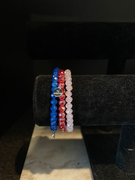 Armbandset van 3 blauw/rood/roze