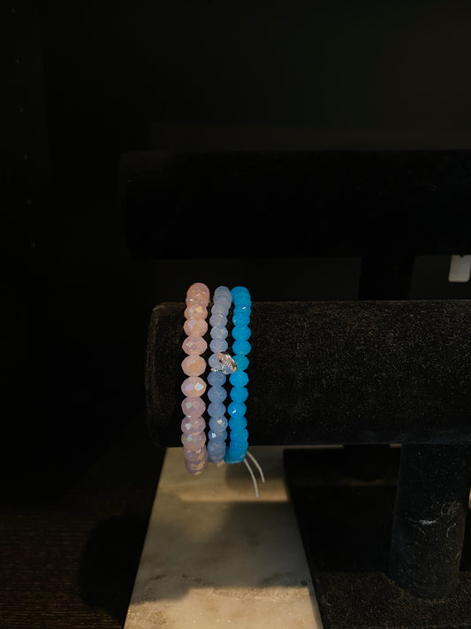 Armband set van 3 roze/ blauw / lichtblauw